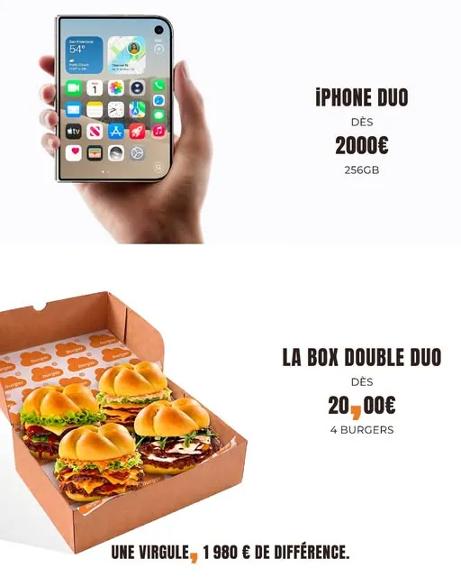 Publicité parodique : iPhone Duo à 2000 euros contre la Box Double Duo à 20 euros