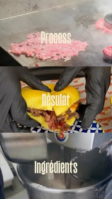 Le process : viande smashée puis burger assemblé